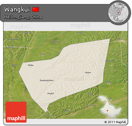 Shaded Relief 3D Map of Wangkui, satellite outside