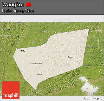 Shaded Relief 3D Map of Wangkui, satellite outside