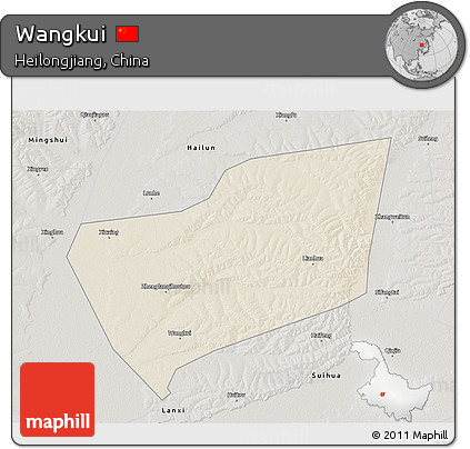 Shaded Relief 3D Map of Wangkui, semi-desaturated