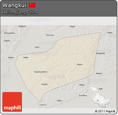 Shaded Relief 3D Map of Wangkui, semi-desaturated