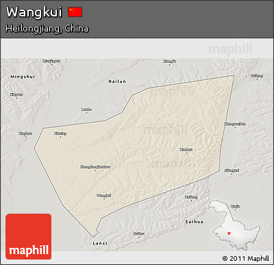 Shaded Relief 3D Map of Wangkui, semi-desaturated