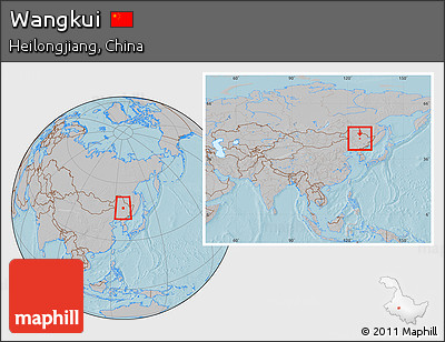 Gray Location Map of Wangkui, within the entire country, hill shading