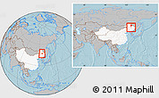 Gray Location Map of Wangkui, highlighted country, within the entire country, hill shading