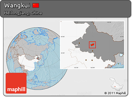 Gray Location Map of Wangkui, highlighted country, highlighted parent region, hill shading