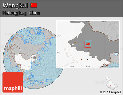 Gray Location Map of Wangkui, highlighted country, highlighted parent region, hill shading