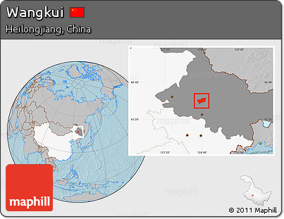 Gray Location Map of Wangkui, highlighted country, highlighted parent region, hill shading