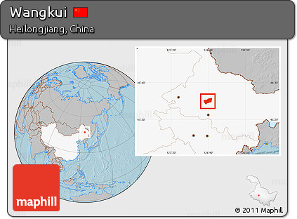 Gray Location Map of Wangkui, highlighted country, hill shading