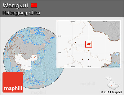 Gray Location Map of Wangkui, highlighted country, hill shading