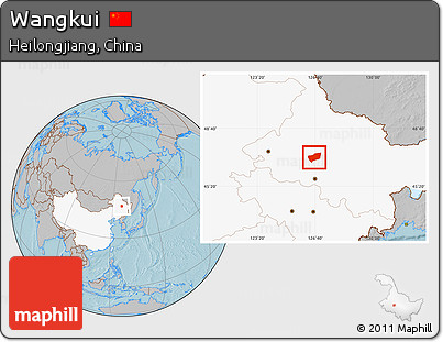 Gray Location Map of Wangkui, highlighted country, hill shading