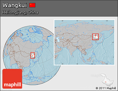 Gray Location Map of Wangkui, highlighted parent region, within the entire country, hill shading