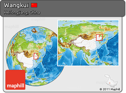 Physical Location Map of Wangkui, highlighted country, within the entire country