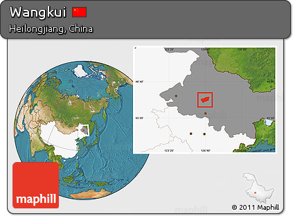 Satellite Location Map of Wangkui, highlighted country, highlighted parent region