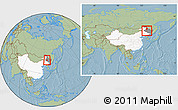 Savanna Style Location Map of Wangkui, highlighted country, highlighted parent region, within the entire country, hill shading