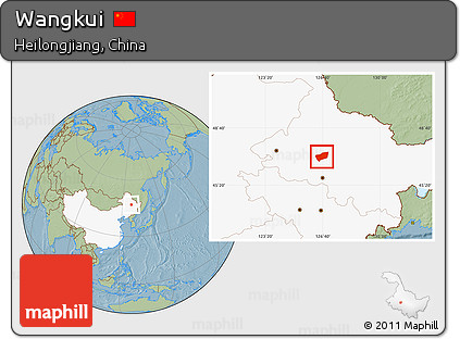 Savanna Style Location Map of Wangkui, highlighted country, hill shading
