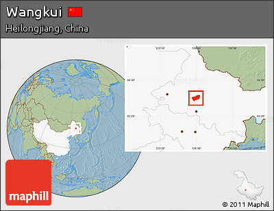 Savanna Style Location Map of Wangkui, highlighted country, hill shading