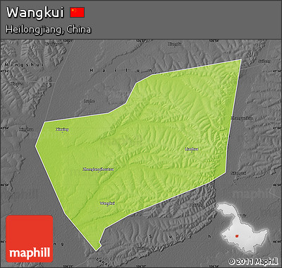 Physical Map of Wangkui, darken, desaturated