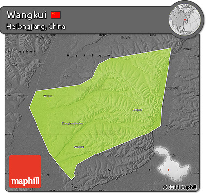 Physical Map of Wangkui, darken, desaturated