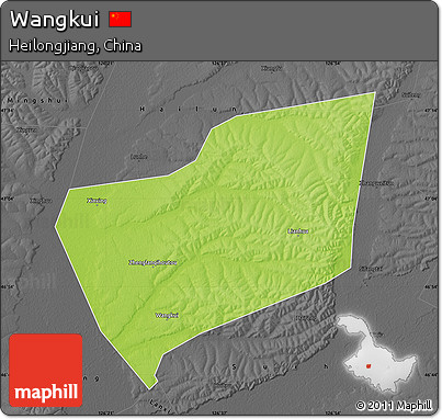 Physical Map of Wangkui, darken, desaturated