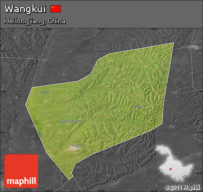 Satellite Map of Wangkui, darken, desaturated