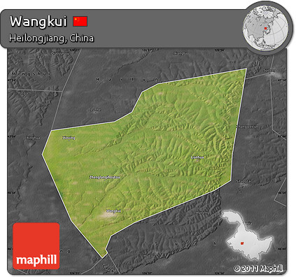 Satellite Map of Wangkui, darken, desaturated