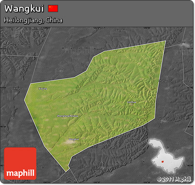 Satellite Map of Wangkui, darken, desaturated