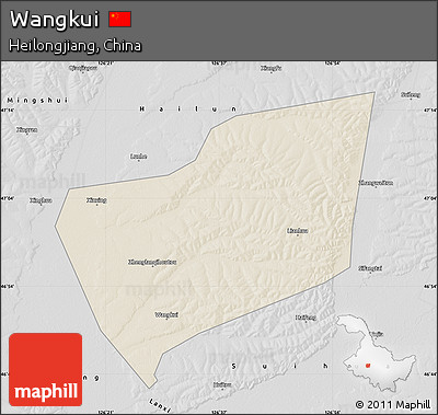 Shaded Relief Map of Wangkui, desaturated