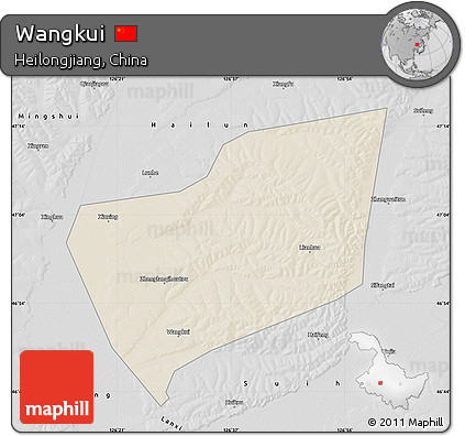 Shaded Relief Map of Wangkui, desaturated