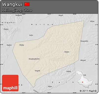 Shaded Relief Map of Wangkui, desaturated