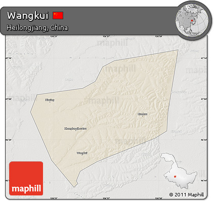 Shaded Relief Map of Wangkui, lighten, semi-desaturated