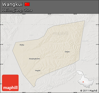 Shaded Relief Map of Wangkui, lighten, semi-desaturated