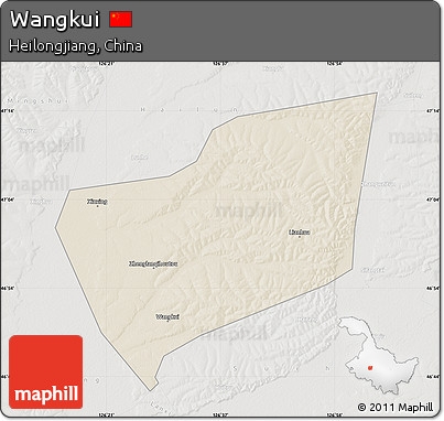 Shaded Relief Map of Wangkui, lighten, semi-desaturated