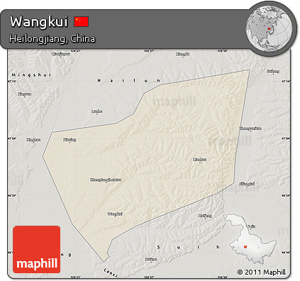 Shaded Relief Map of Wangkui, semi-desaturated