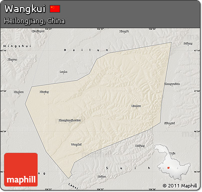 Shaded Relief Map of Wangkui, semi-desaturated