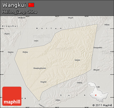 Shaded Relief Map of Wangkui, semi-desaturated
