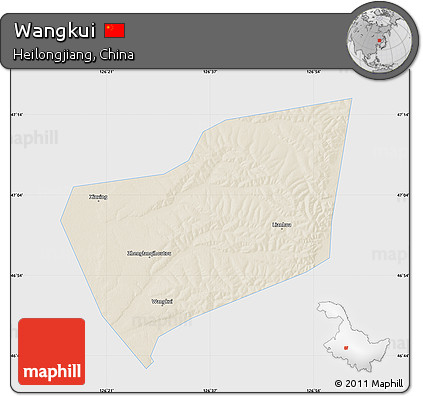Shaded Relief Map of Wangkui, single color outside