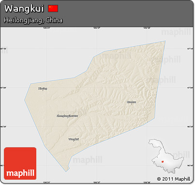 Shaded Relief Map of Wangkui, single color outside