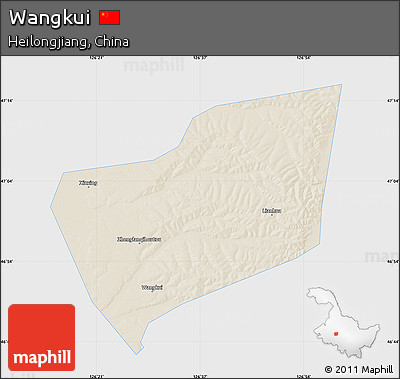 Shaded Relief Map of Wangkui, single color outside
