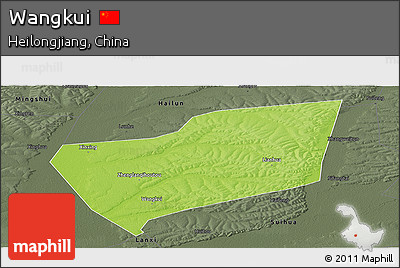 Physical Panoramic Map of Wangkui, darken, semi-desaturated