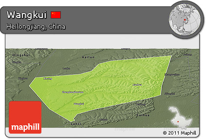 Physical Panoramic Map of Wangkui, darken, semi-desaturated
