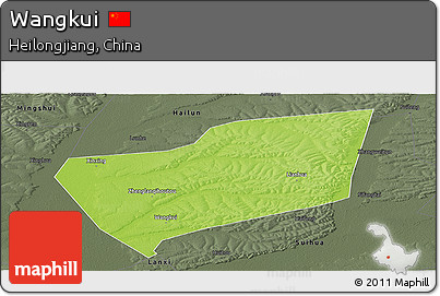 Physical Panoramic Map of Wangkui, darken, semi-desaturated