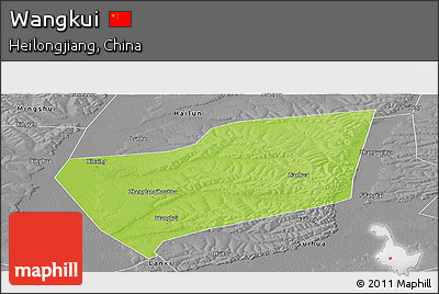Physical Panoramic Map of Wangkui, desaturated