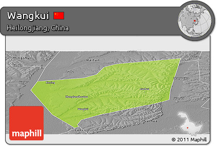 Physical Panoramic Map of Wangkui, desaturated