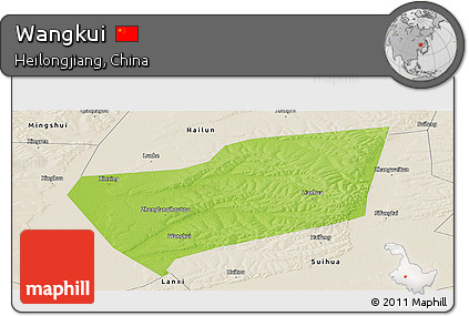 Physical Panoramic Map of Wangkui, shaded relief outside
