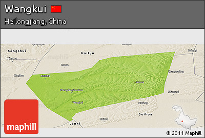 Physical Panoramic Map of Wangkui, shaded relief outside