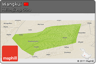 Physical Panoramic Map of Wangkui, shaded relief outside