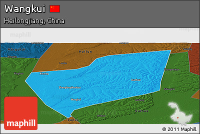 Political Panoramic Map of Wangkui, darken