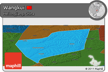 Political Panoramic Map of Wangkui, darken