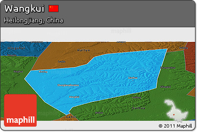 Political Panoramic Map of Wangkui, darken