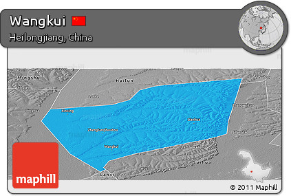 Political Panoramic Map of Wangkui, desaturated
