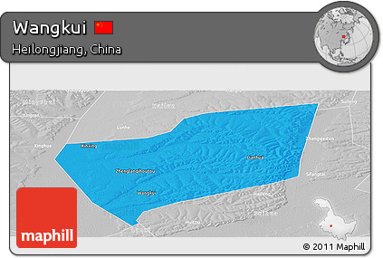 Political Panoramic Map of Wangkui, lighten, desaturated